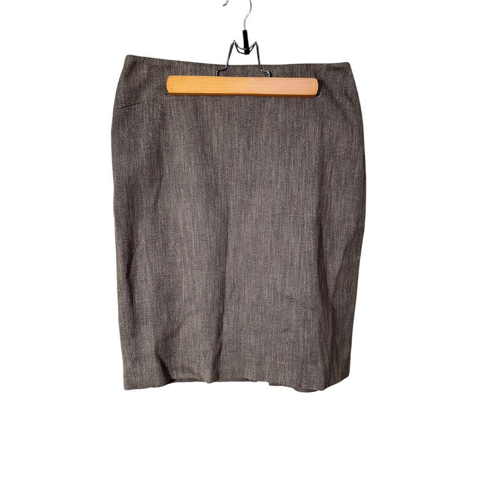 Ann Taylor Women's Sz 8 Pencil Skirt Gray Tweed Lined Zip Back Slit Cotton Linen